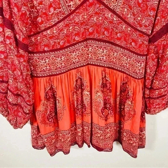 NEW Free People Luna Scarf Print Tunic in Red Bohemian Festival Floral Paisley - Picture 7 of 10